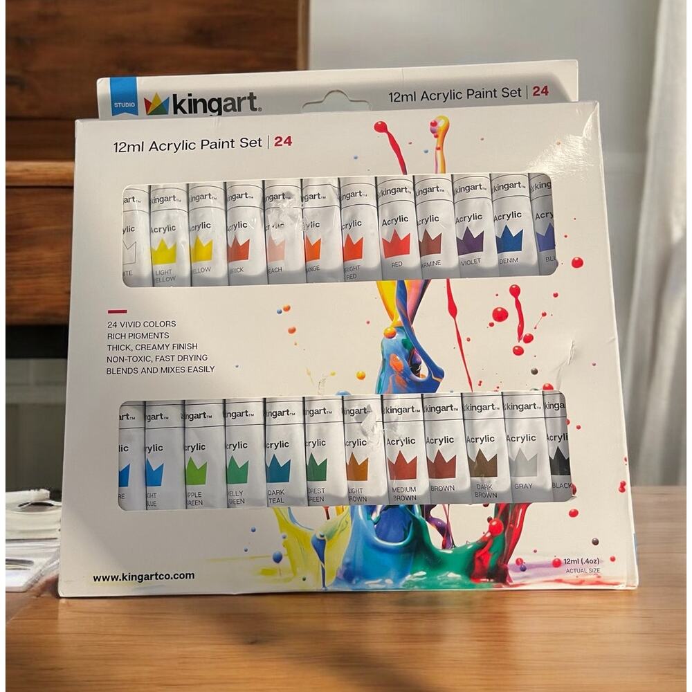 NEW KINGART Studio Acrylic Paint, 12ml .4oz, Set of 24 Colors Artist Quality